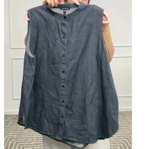 Eileen Fisher Linen Sleeveless Shirt Blue Chambray Size Xtra Large
